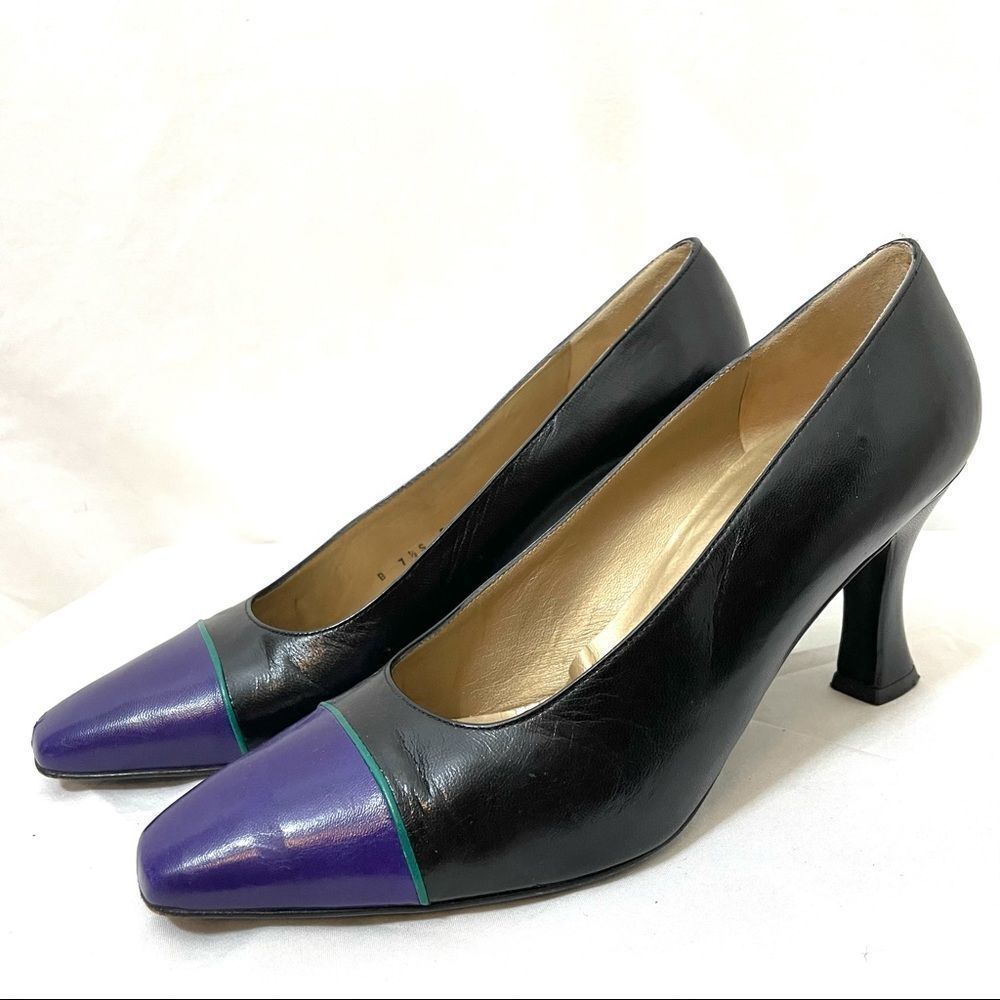 St. John Vintage Two Tone Leather Heels Black